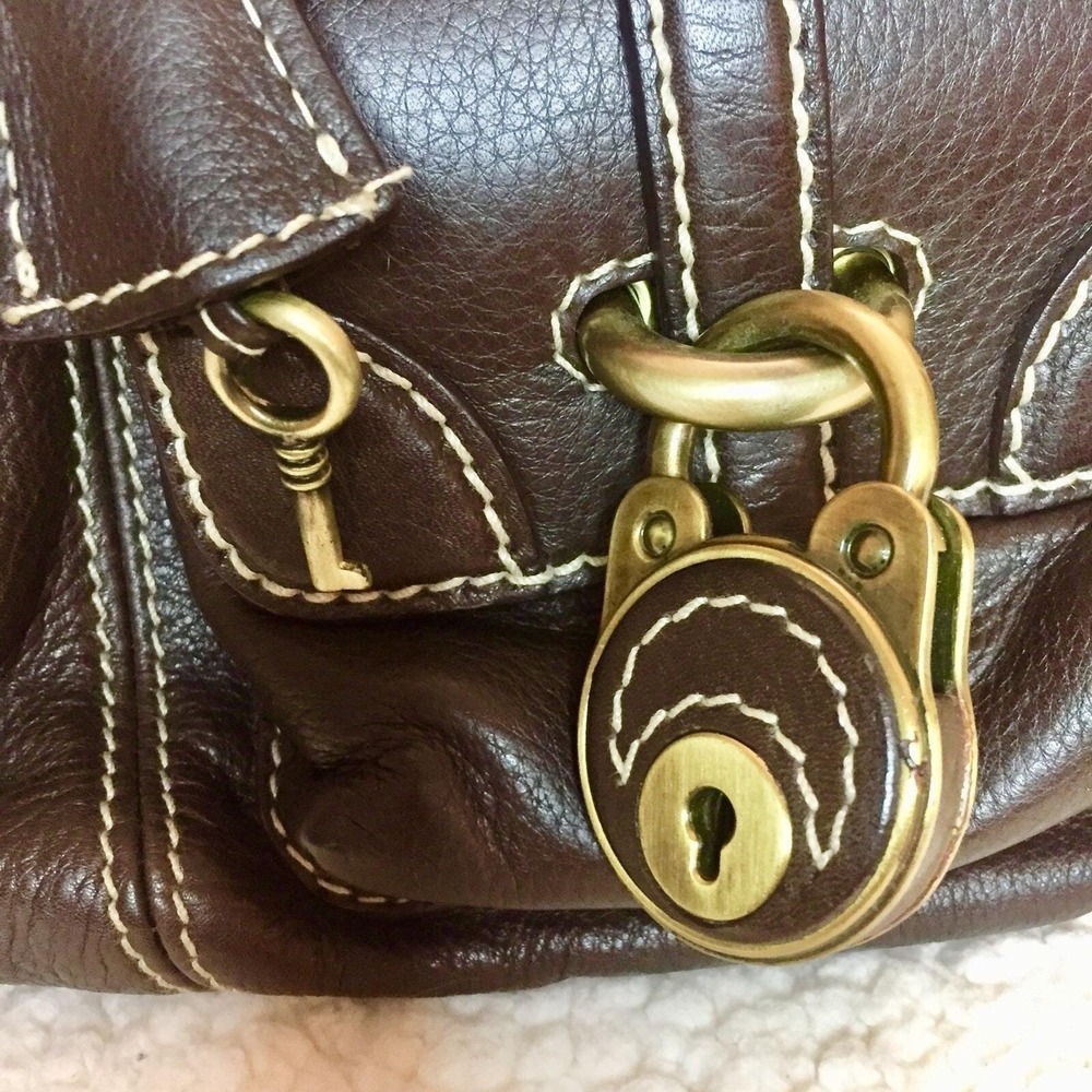 Buti Italy Dark Brown Pebbled Leather Satchel Handbag Contrast Stitch Brass Lock - Picture 6 of 14